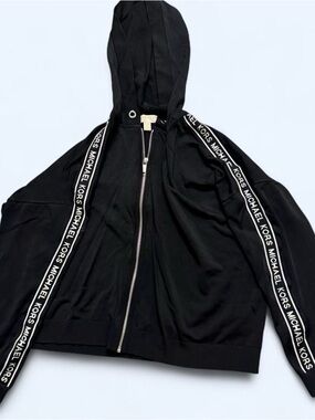 Michael Kors Black Hooded Zip Jacket with Logo Tape